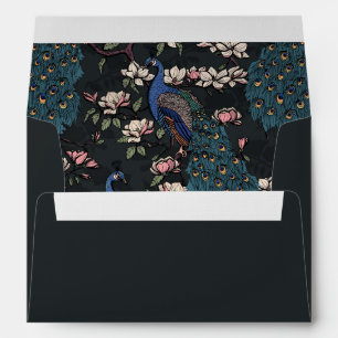 Midnight Charcoal Peacock Chinoiserie Wedding Envelope