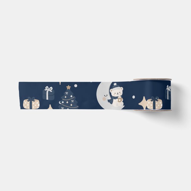 Midnight Christmas | Navy, Silver & Gold  Satin Ribbon (Front)