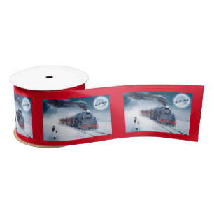 Midnight Christmas Train with Girl and Santa Satin Ribbon