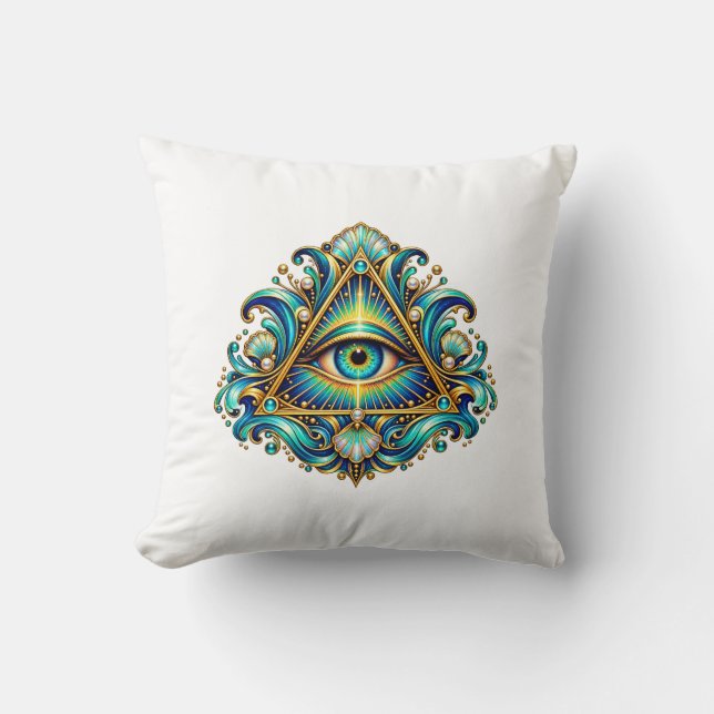 Midnight Compass Eye Throw Pillow (Front)