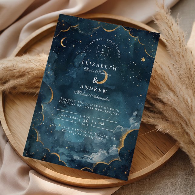 Midnight Constellation Floral Wedding Invitation (Creator Uploaded)