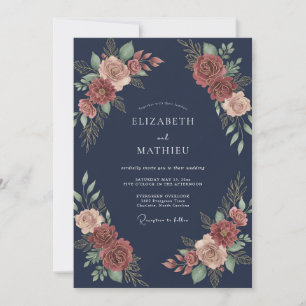 Midnight Copper Blossom Wedding Invitation