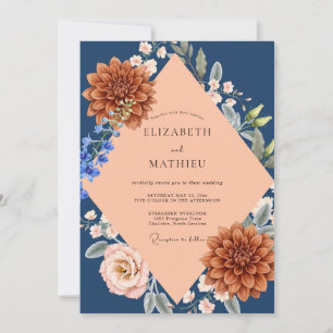 Midnight Copper Dahlia Wedding Invitation