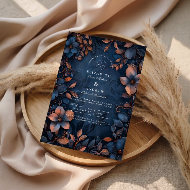 Midnight Copper Floral Wedding Invitation (Creator Uploaded)