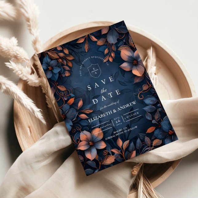 Midnight Copper Floral Wedding Save The Date (Creator Uploaded)
