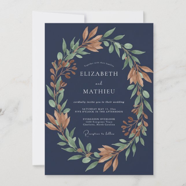 Midnight Copper Foliage Eucalyptus Wedding Invitation (Front)