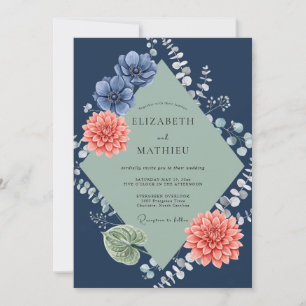 Midnight Coral Dahlia Wedding Invitation