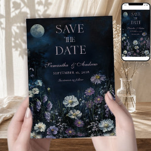 Midnight Cosmos Dark Floral Wedding Save The Date Invitation