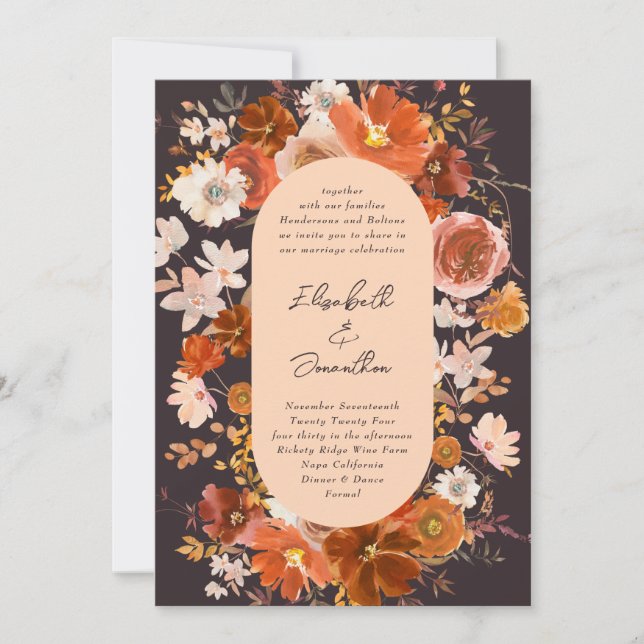 Midnight Cream Floral Botanical Wedding Invitation (Front)
