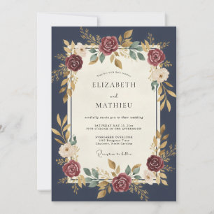 Midnight Crimson Dahlia Wedding Invitation