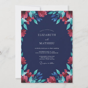Midnight Crimson Foliage Eucalyptus Wedding Invitation