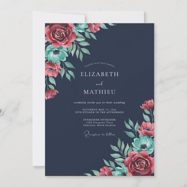 Midnight Crimson Painted Wedding Invitation (Front)