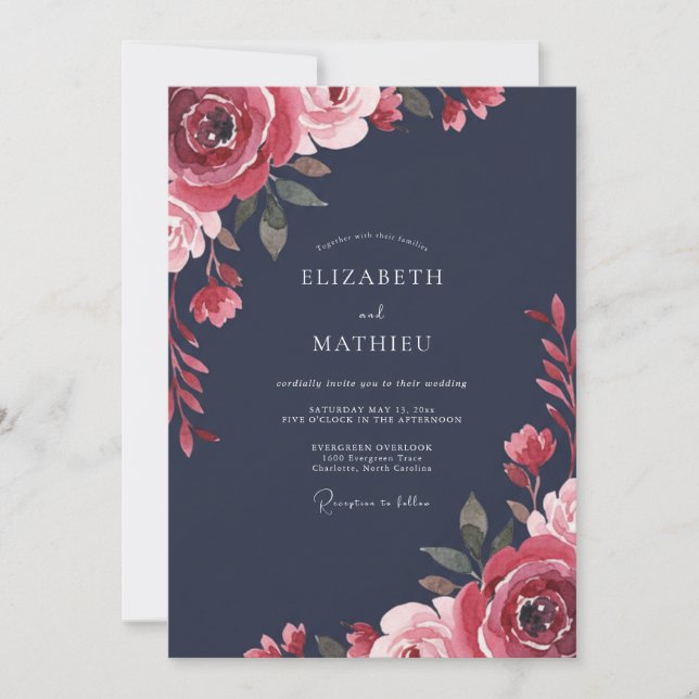 Midnight Crimson Peony Wedding Invitation (Front)