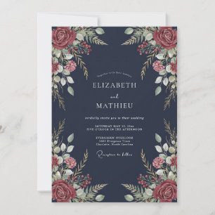 Midnight Crimson Petal Wedding Invitation