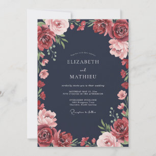 Midnight Crimson Ranunculus Dusty Eucalyptus Weddi Invitation