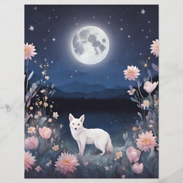 Midnight Crystal Fox Floral Scrapbook Junk journal (Front)