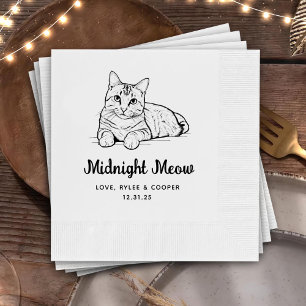 Midnight Custom Cat Drawn Cocktail Napkins Wedding