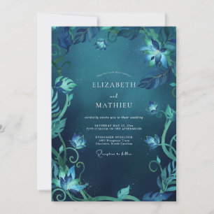 Midnight Cyan Foliage Eucalyptus Wedding Invitation
