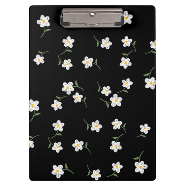 Midnight Daisy Floral Clipboard | Hand-Drawn Botan (Front)