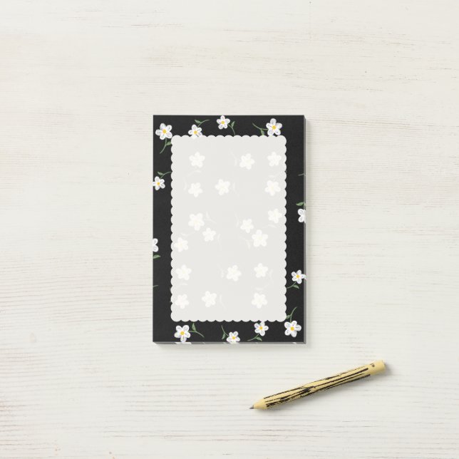 Midnight Daisy Floral Sticky Notes | Cute Botanica (On Desk)