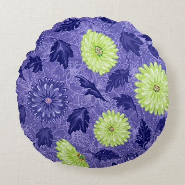 Midnight Daisy Garden Round Cushion (Front)