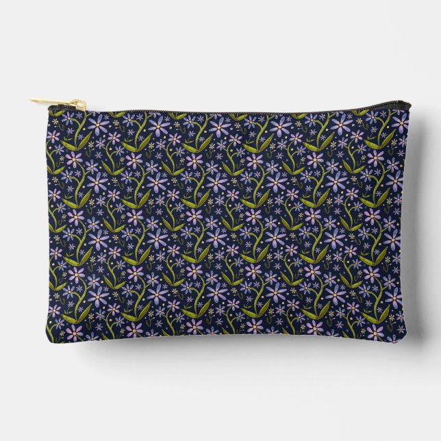 Midnight | Dancing Watercolor Daisies Accessory Pouch (Front)