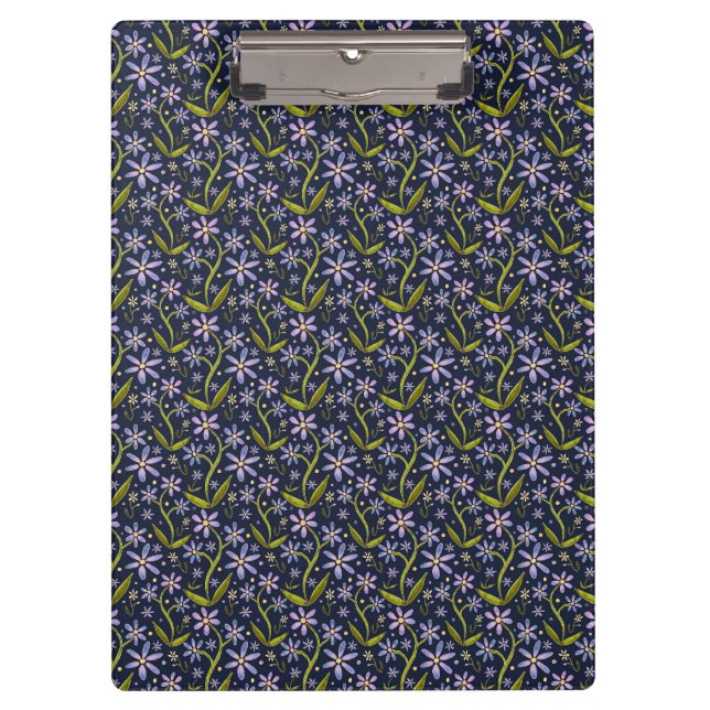 Midnight | Dancing Watercolor Daisies Clipboard (Front)