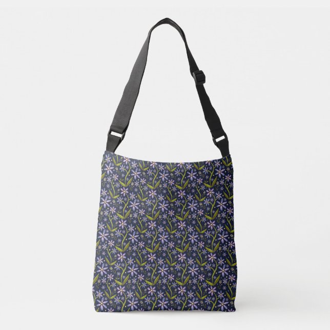Midnight | Dancing Watercolor Daisies Crossbody Bag (Front)