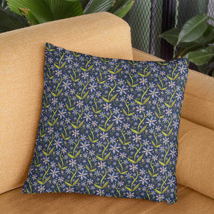Midnight Dancing Watercolor Daisies Cushion
