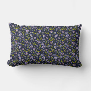 Midnight Dancing Watercolor Daisies Lumbar Cushion