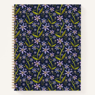 Midnight   Dancing Watercolor Daisies Notebook