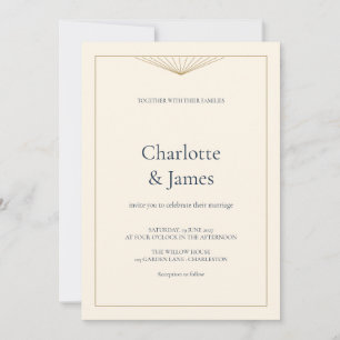 Midnight Deco Fan Wedding Invitation