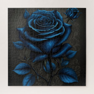 Midnight Deep Blue Rose Jigsaw Puzzle