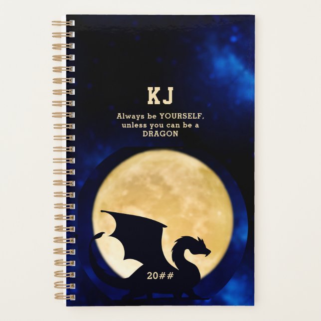 Midnight Dragon Minimalist Initials Back to School Planner (Front)