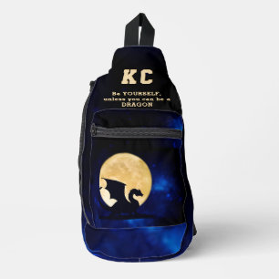 Midnight Dragon Minimalist Initials Back to School Sling Bag