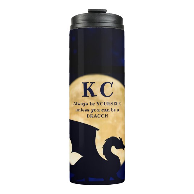 Midnight Dragon Minimalist Initials Back to School Thermal Tumbler (Front)