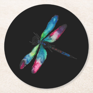 Midnight Dragonfly Round Paper Coaster