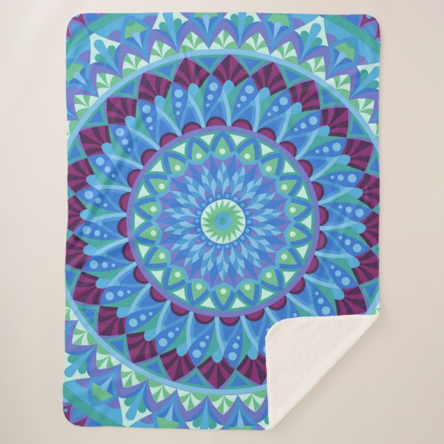 Midnight Dreams Mandala Cosy Blue Boho Relax Sherpa Blanket (Front)
