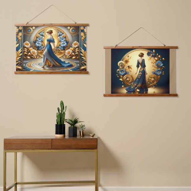 Midnight Elegance in Floral Frame Hanging Tapestry (Asymmetrical)