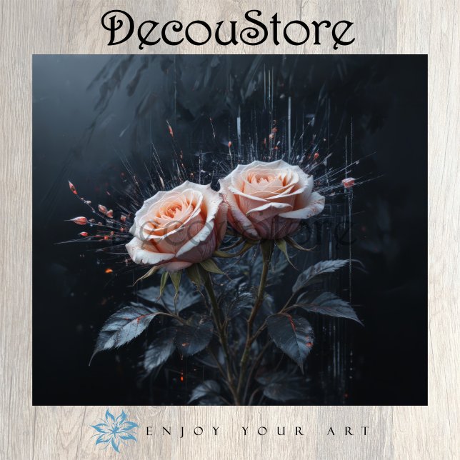 Midnight Elegance: Pink Roses Decoupage Tissue Paper (Creator Uploaded)