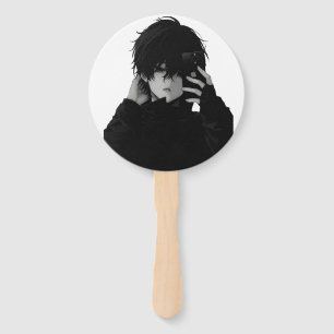 Midnight-Emo Anime Boy - Dark Aesthetic Hand Fan