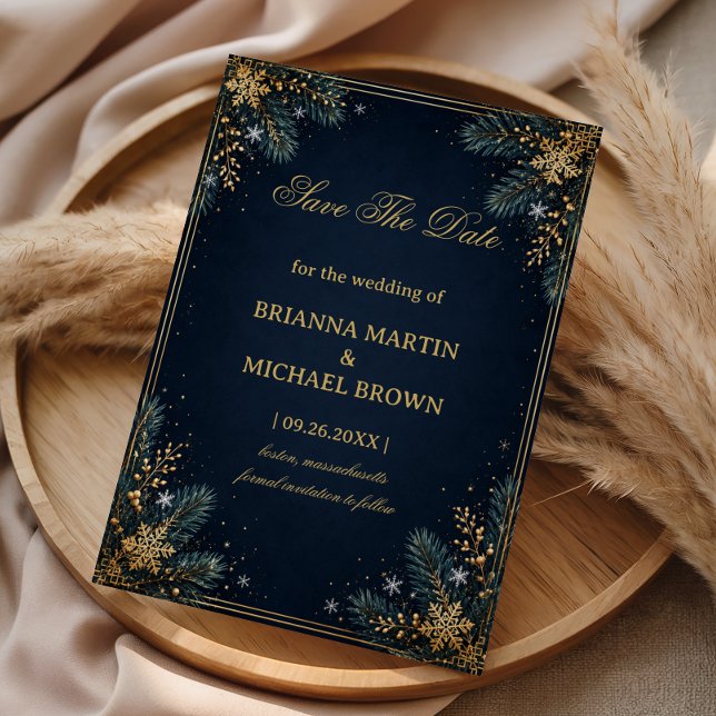 Midnight Evergreen Golden Winter Elegance Save The Date (Creator Uploaded)