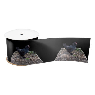 "Midnight Feathers: A Black Chicken in Popout Art" Satin Ribbon