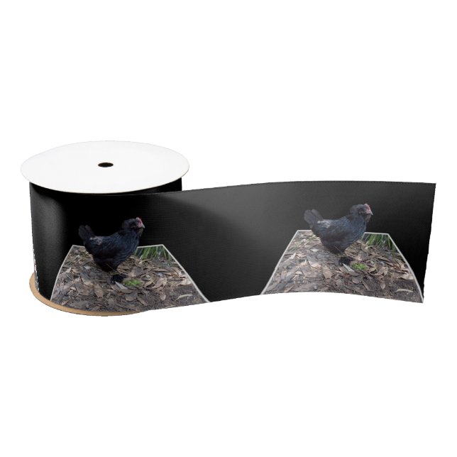 "Midnight Feathers: A Black Chicken in Popout Art" Satin Ribbon (Spool)