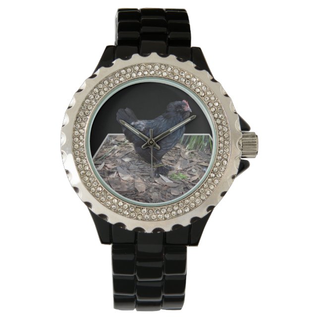 "Midnight Feathers: A Black Chicken in Popout Art" Watch (Front)