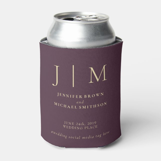 Midnight Fig & Champagne Formal Classic Wedding Can Cooler (Can Front)
