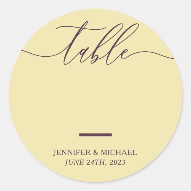 Midnight Fig & Champagne Script Table Numbers Classic Round Sticker (Front)