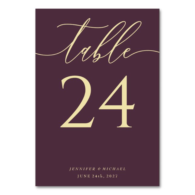 Midnight Fig Simple Elegant Seating Table Number (Front)