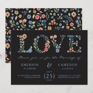 Midnight Floral LOVE Wedding Invitation