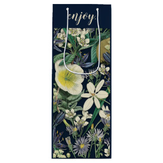 Midnight Floral Vintage Botanical Custom Wine Gift Bag